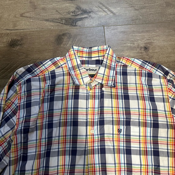 Barbour Greystoke Button Up Navy Plaid L NWOT - Picture 3 of 3